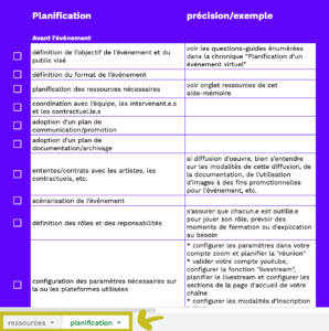 capture d'écran de l'aide-mémoire